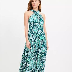 LOFT  Petite Paisley Keyhole Halter Midi Dress